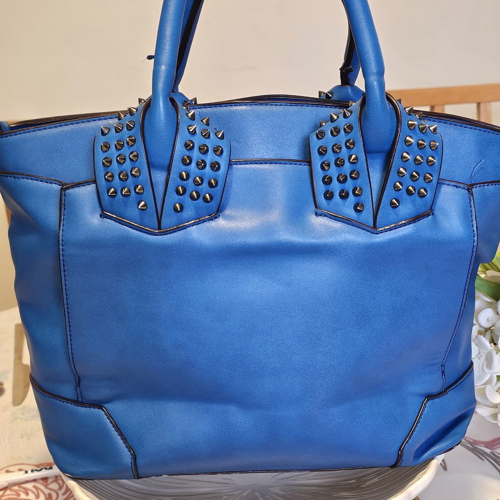 Prada Blue Studded Leather Tote - Picture 6 of 14